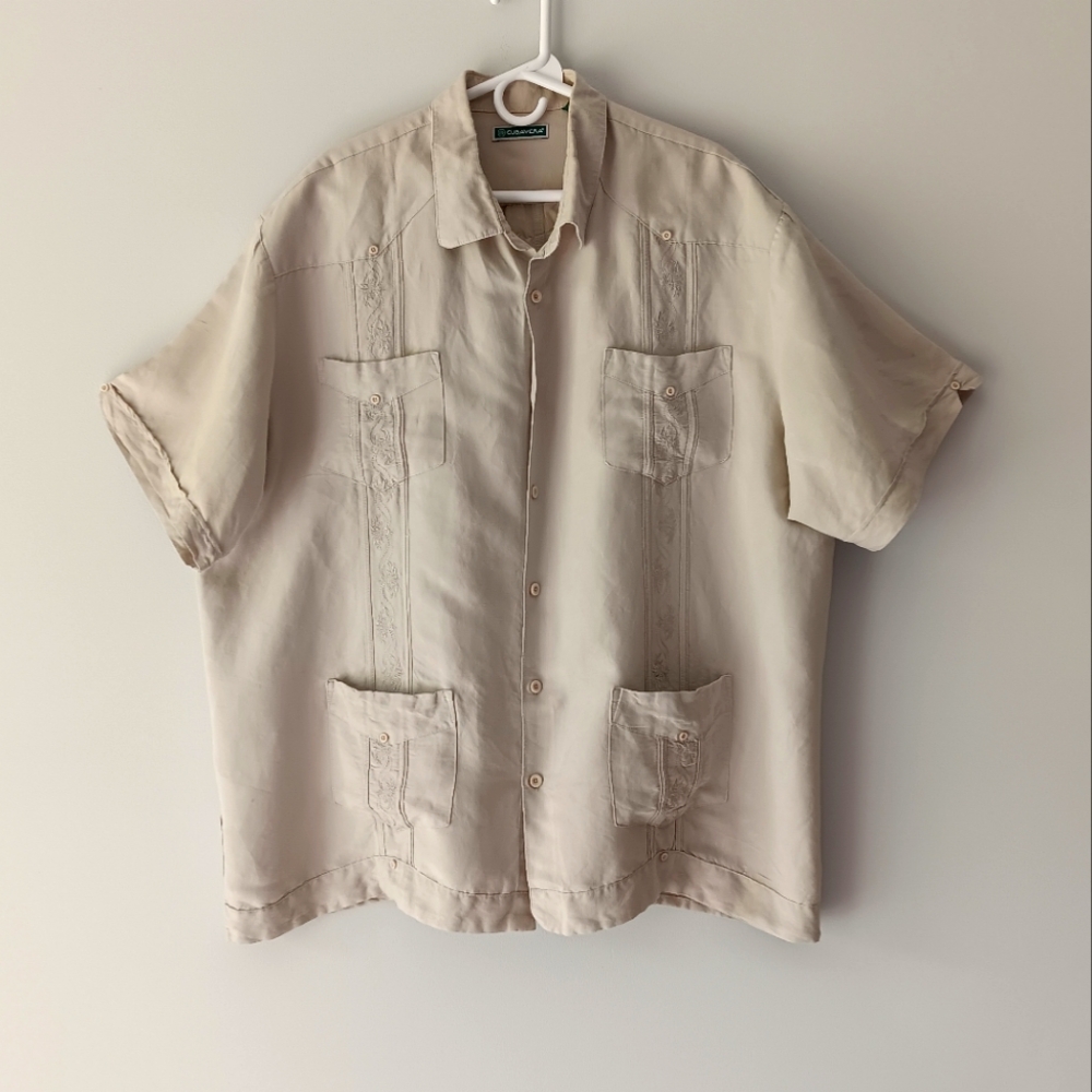 Cubavera Short-Sleeved Button Down Casual Shirt Beige Khaki Size 2X